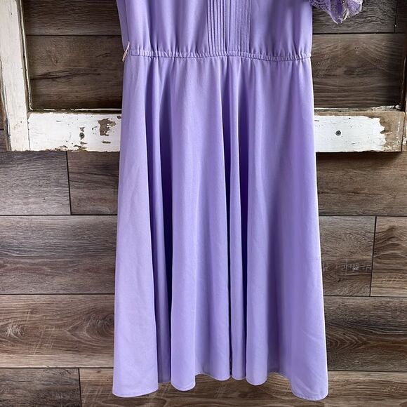 Jane Baar Lavender Lace Trim Belted Keyhole Puff Sleeve Midi Dress,Size 10, 70’s - Picture 3 of 10